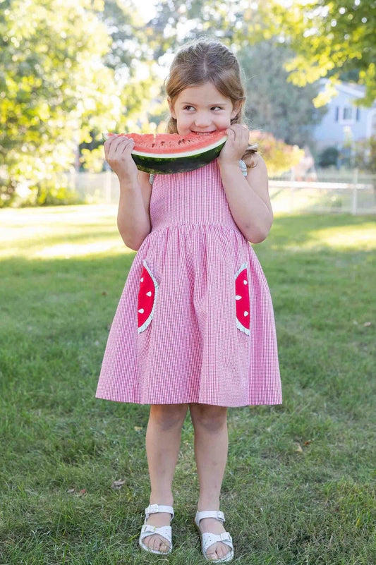 Check Seersucker Dress With Watermelon