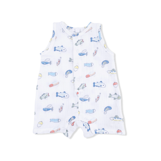 Organic Cotton Muslin Romper- Fish