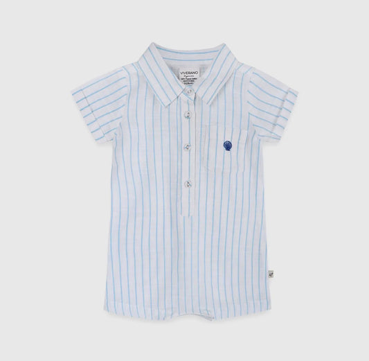 Organic Cotton Romper- Embroidered Seashell Stripe