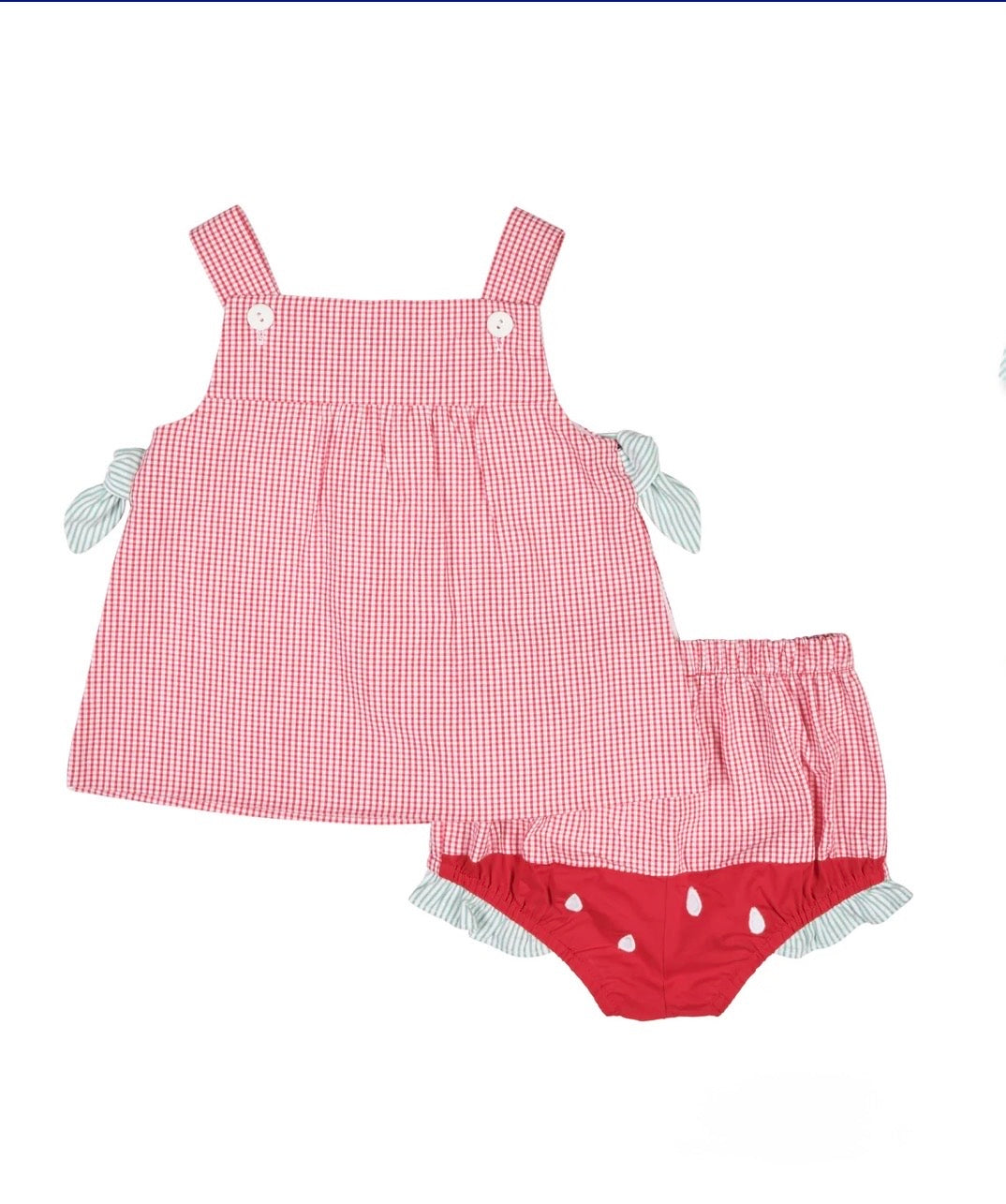 Check Seersucker Dress & Bloomer With Watermelon
