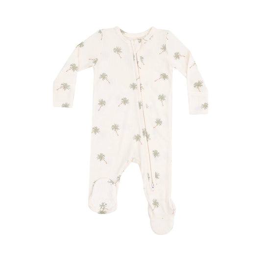 Ribbed Modal Zipper Footie Palm Tree