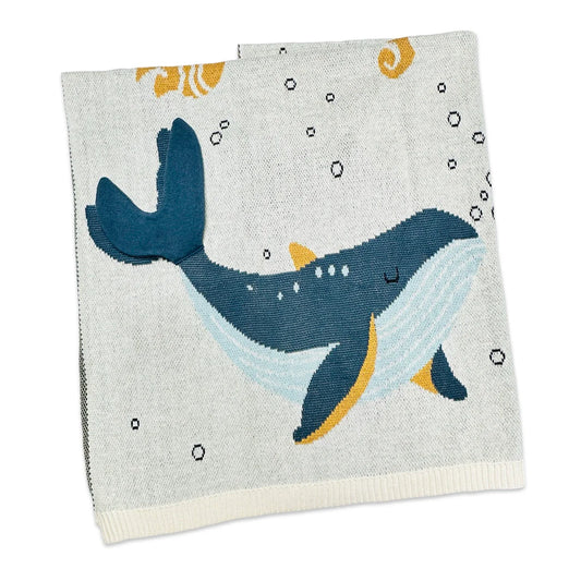 Ocean Life 3D - Organic Cotton Jacquard Sweater Knit Baby Blanket