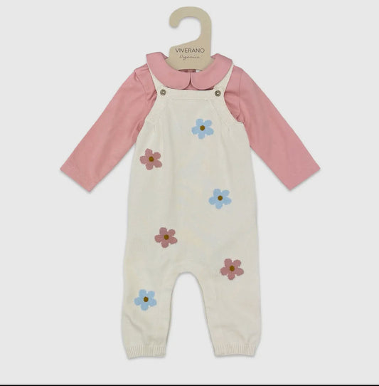 Organic Cotton Grace Flower Knit Baby Overall & Bodysuit Set