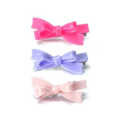 BOWS PURPLE PINK NEON HAIR CLIPS