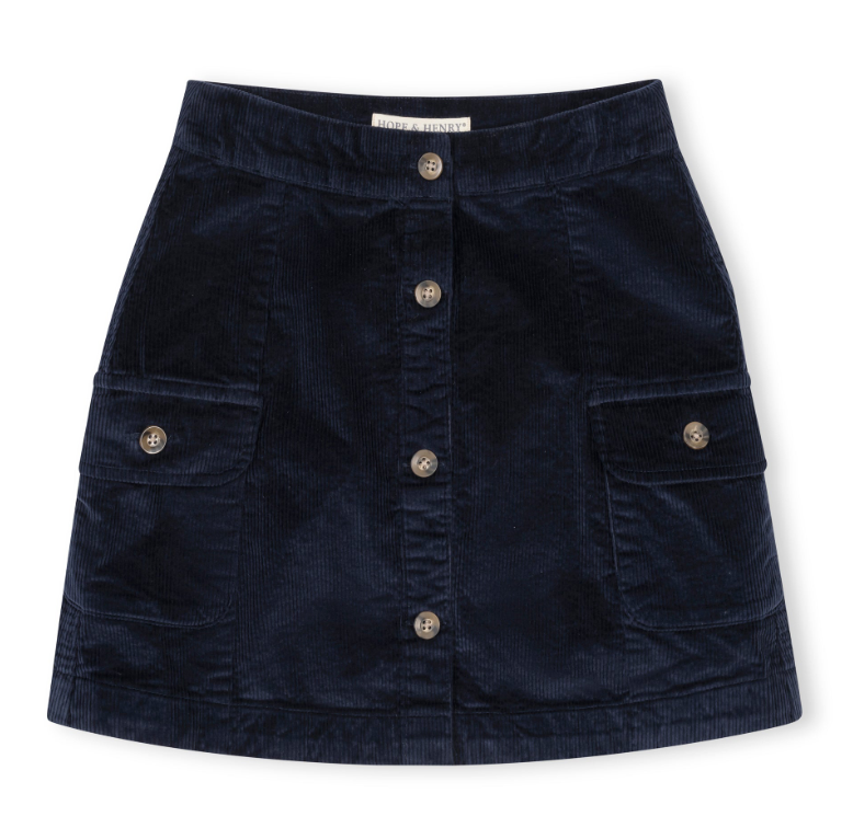 ORGANIC CORDUROY BUTTON FRONT SKIRT