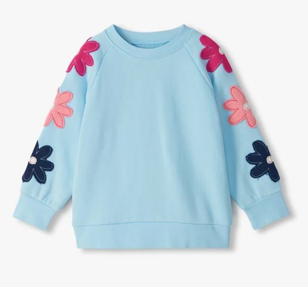 Girls Cool Blue Floral Slouchy Pullover