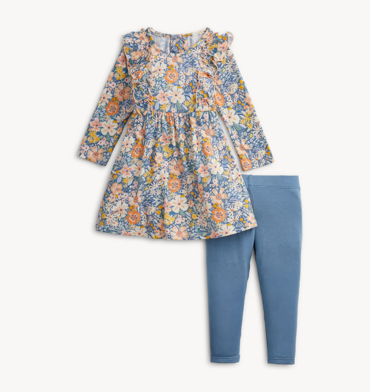 Flora Modal Girls Ruffle L/s Dress W Legging