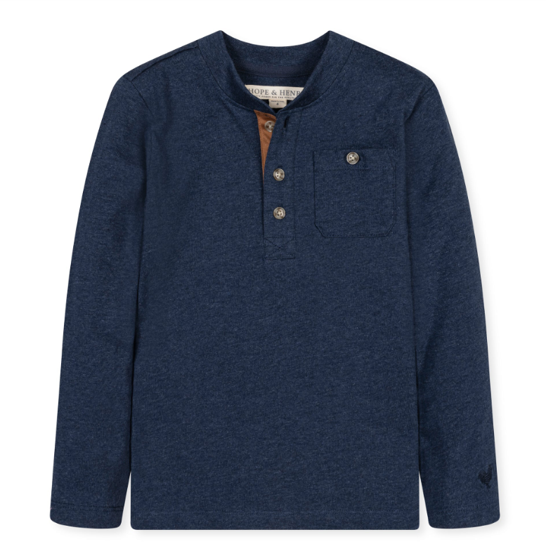 Organic Henley Pocket Tee Navy