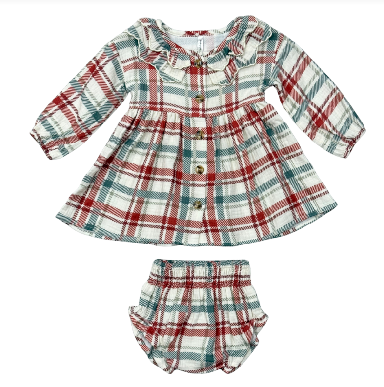 GIRL'S RUFFLED COLLAR DRESS SET