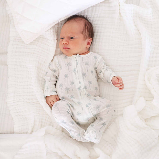 Preppy Palms Bamboo Waffle Zipper Footie