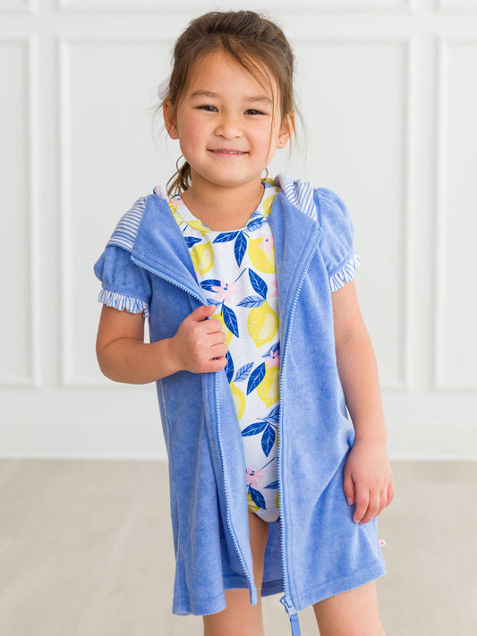 Girls Periwinkle Blue Terry Full-Zip Cover Up
