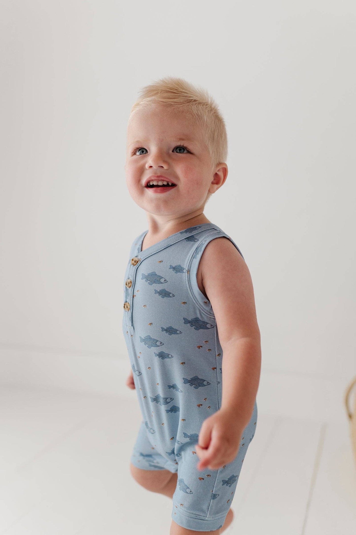 Bamboo Sleeveless Romper- Fish