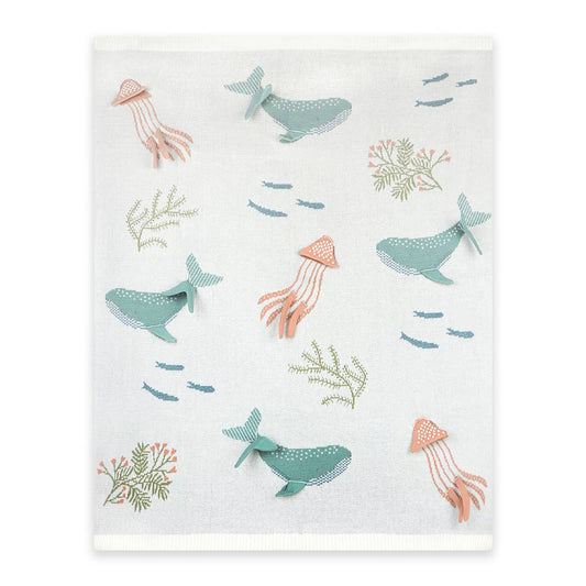 Ocean Jellyfish 3D - Organic Jacquard Knit Baby Blankets