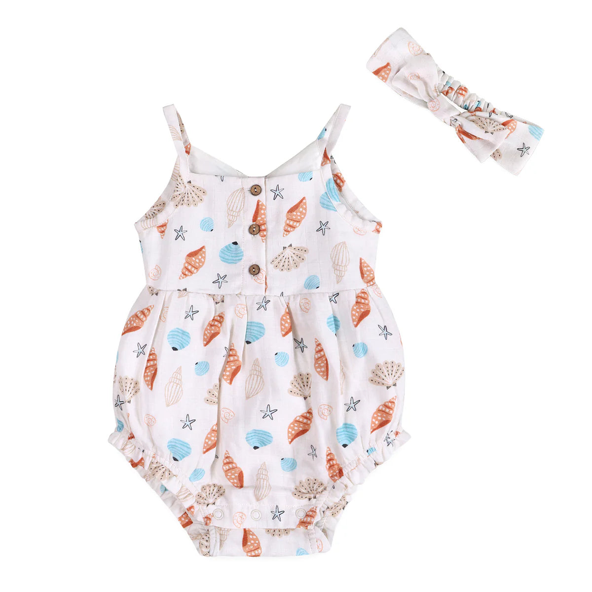 Organic Cotton Romper & Headband- Seashell