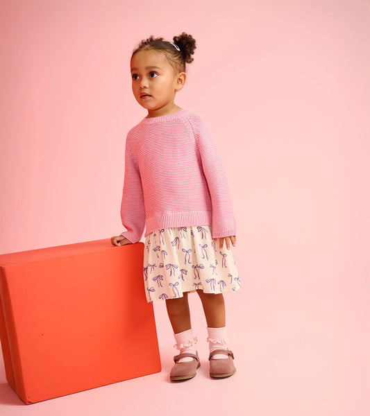 Painterly Bows Mixed Media Sweater Dress