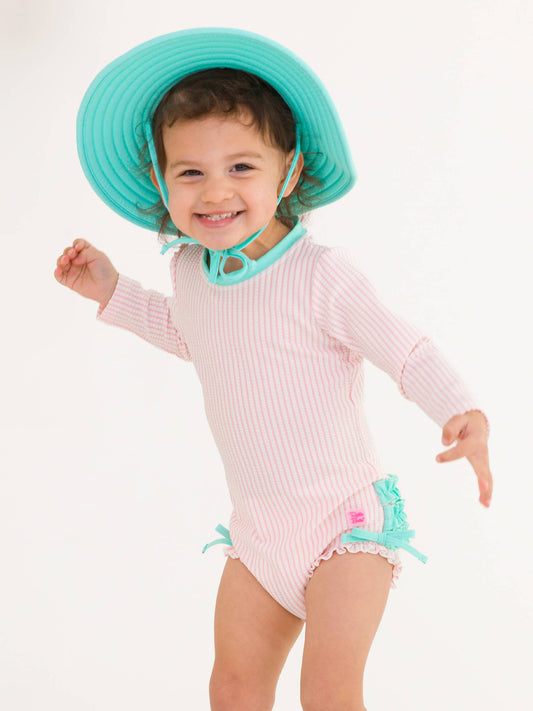 Pink Seersucker Piece Rashguard Swim