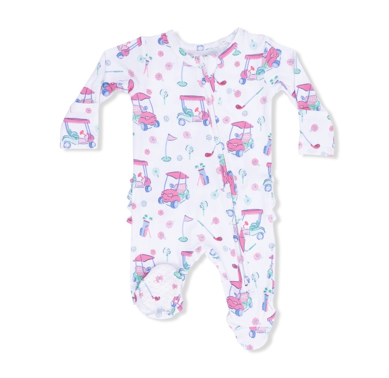 Bamboo Ruffle Footie- Pink Golf Carts