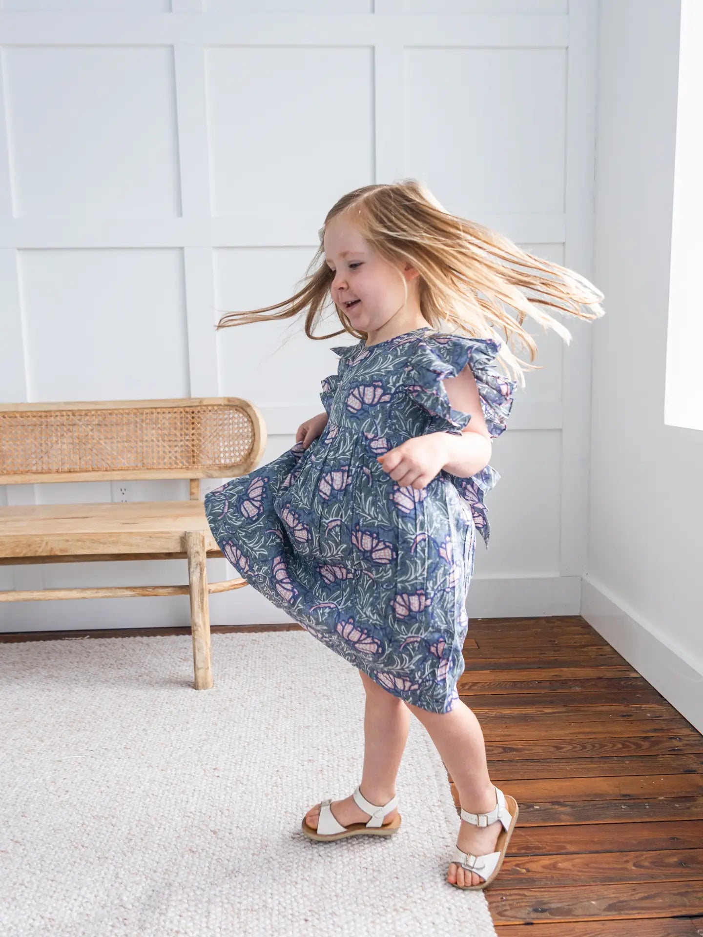 Grey Printed Sleeve Ruffle Dress