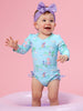 Baby Girls Once Upon a Castle Long Sleeve One Piece Rash Guard Swimsuit with Signature Rear Ruffles