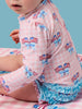 Baby Girls Pink Patriotic Gingham Long Sleeve One Piece Rash Guard Swimsuit with Signature Rear Ruffles