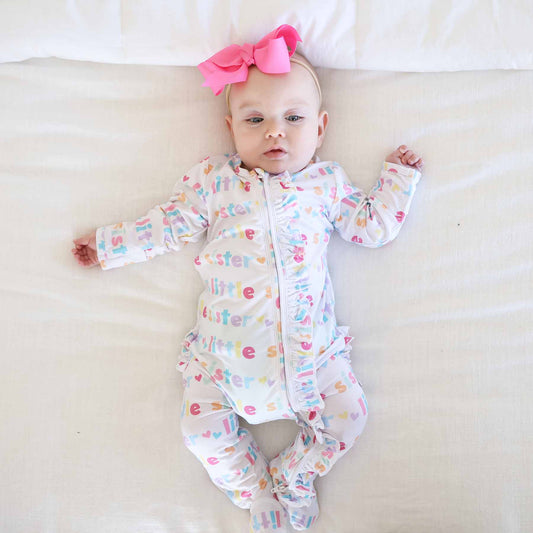 Bamboo Zipper Footie- Little Sister