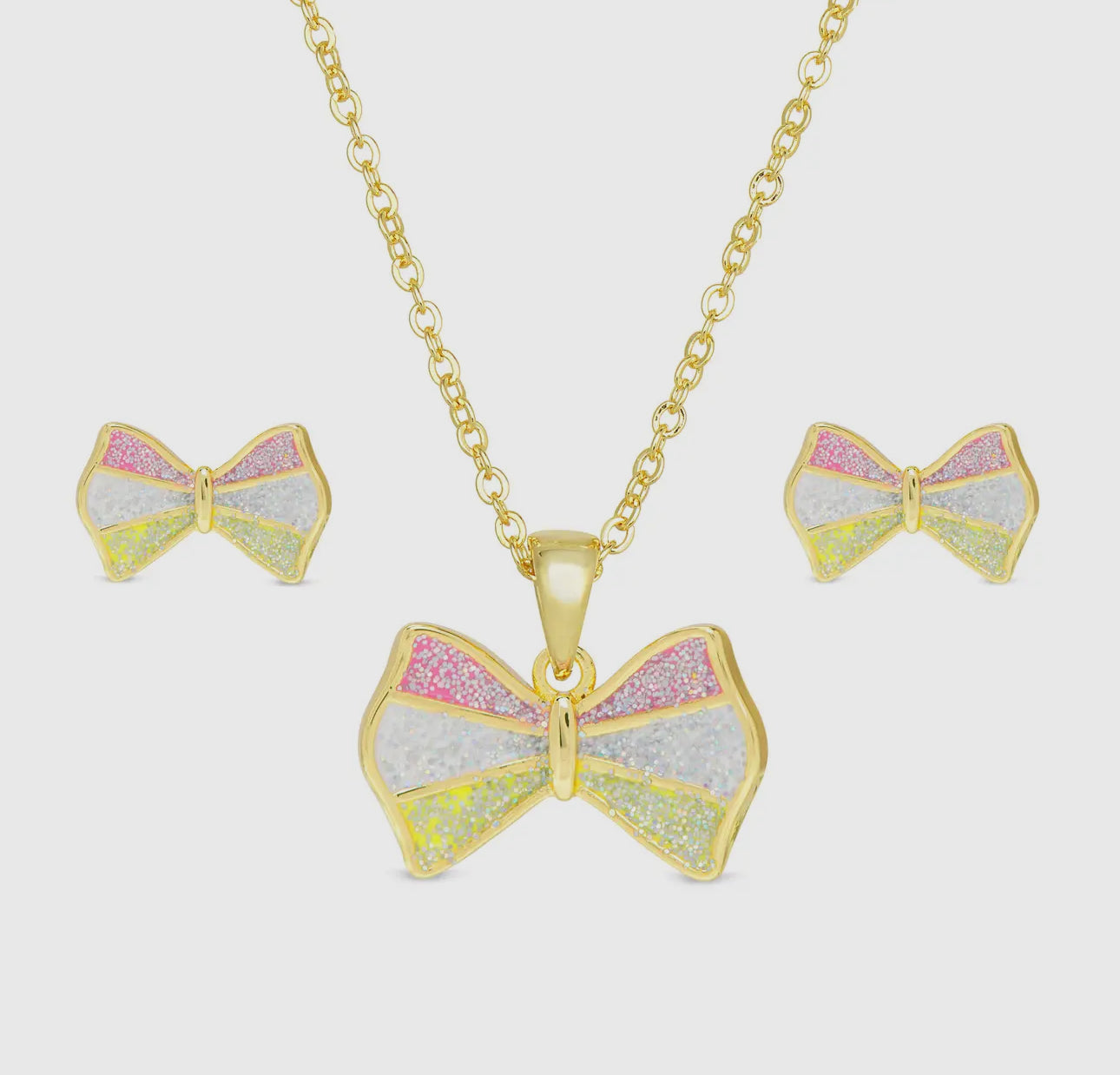 Glitter Bow Earrings and Necklace Set