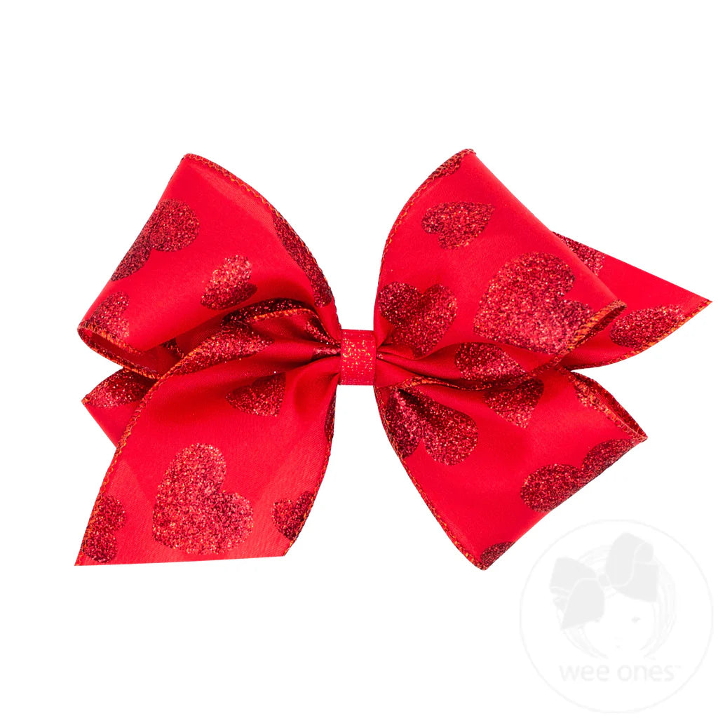 Medium Valentine Taffeta Glitter Heart Hair Bow