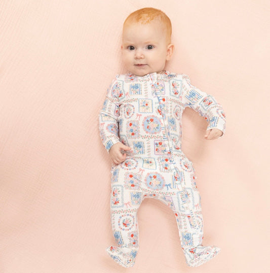 Bamboo Ruffle Footie- Floral Patchwork