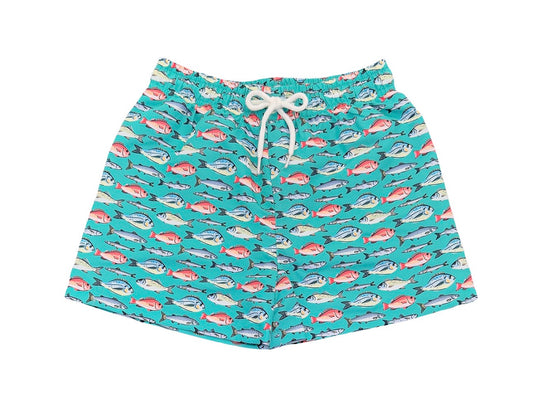 Saltwater Boys Swim Trunk- Aqua Fish