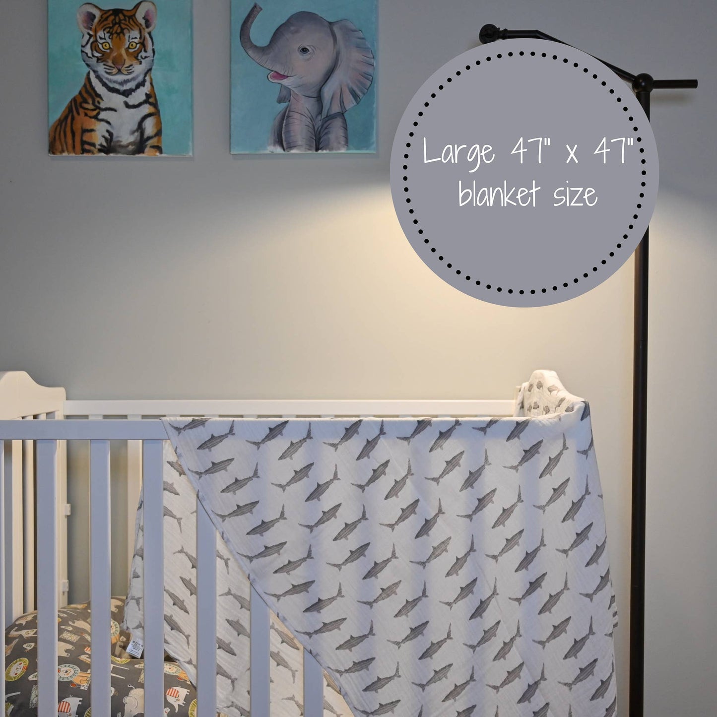 Baby Muslin Swaddle Blanket 47x47 Baby Shark