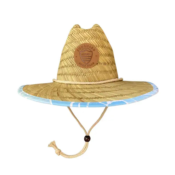 UPF50 Straw Lifeguard Hat- Blue Monstera