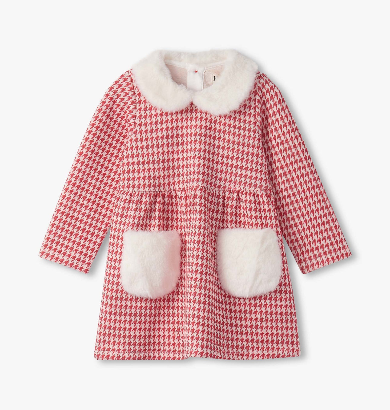 Red Houndstooth Fun Fur Trim Dress