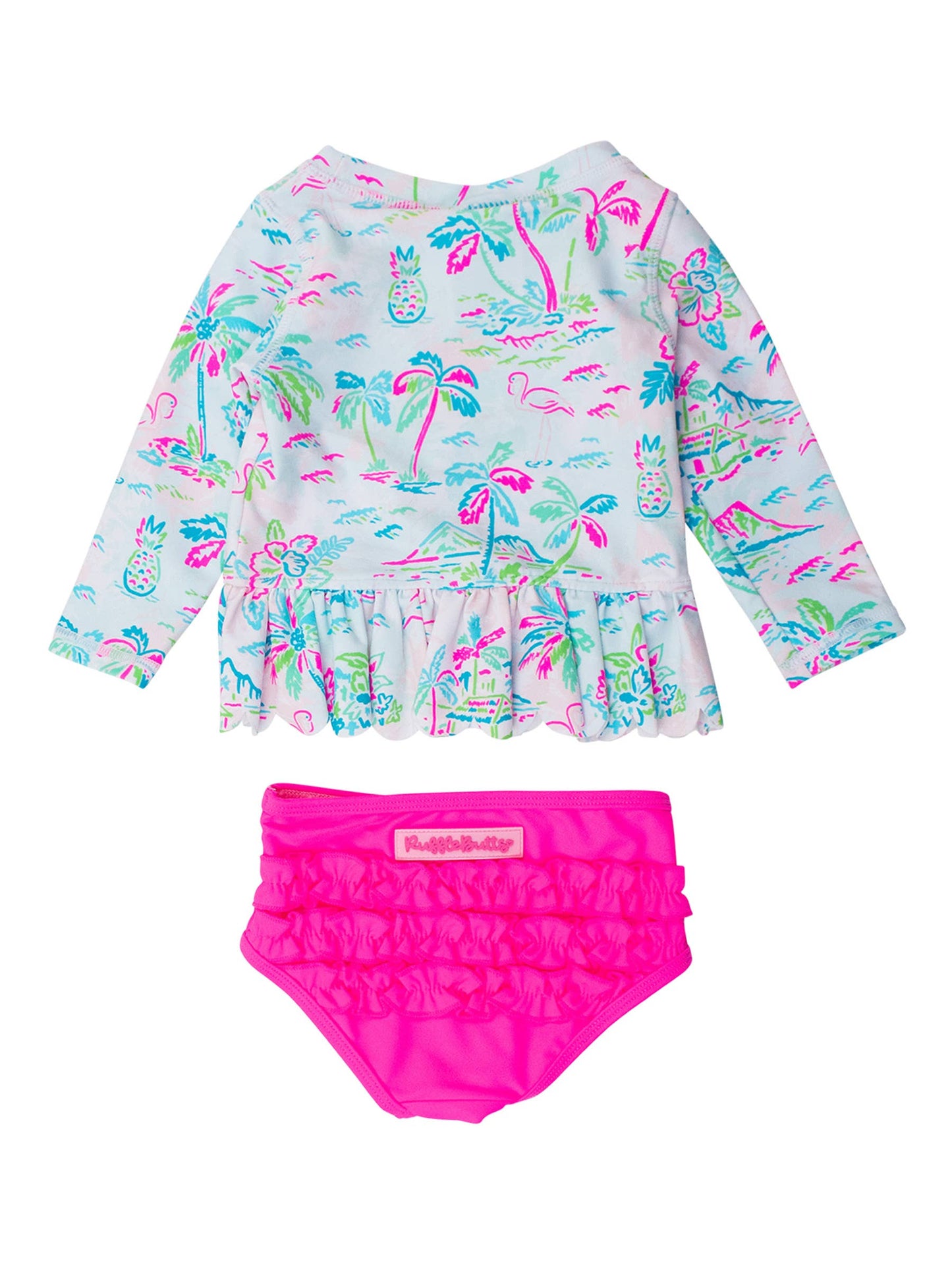 Tropical Resort Scallop Rash Guard 2-Piece Swimsuit