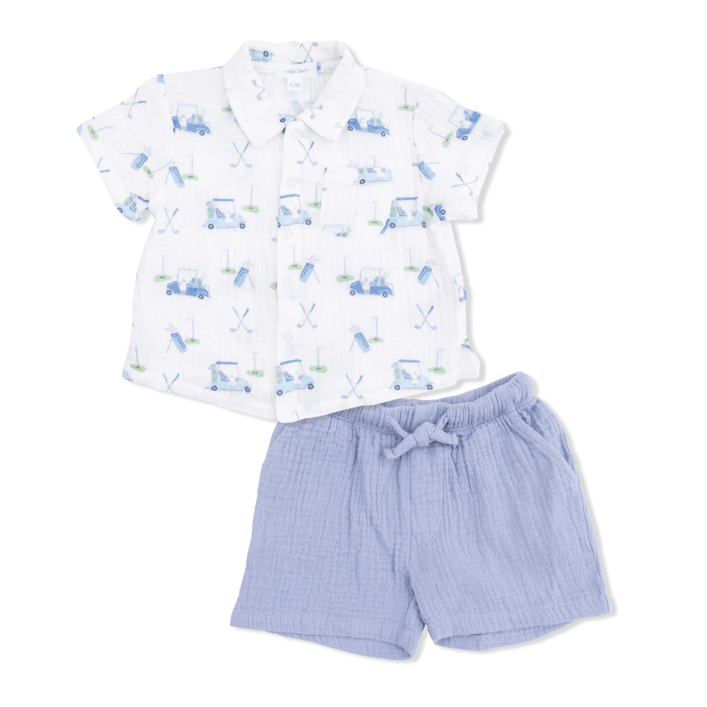 Organic Muslin Polo/Short Set- Blue Golf