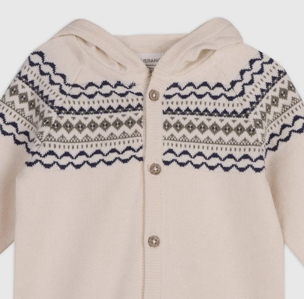 Organic Cotton Fair Isle Jacquard Sweater Knit Hooded Jumpsuit