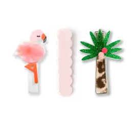 Tropical Trio Flamingo Alligator Clips