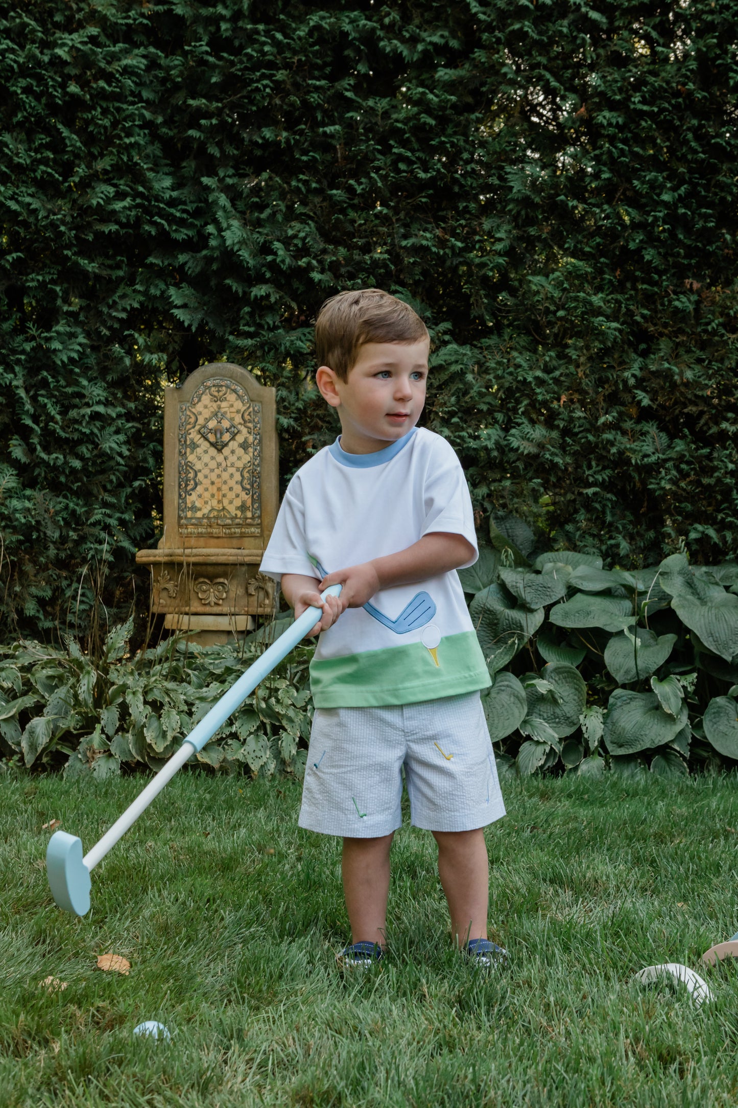 Florence Eiseman Check Seersucker Short Embroidered Golf Clubs