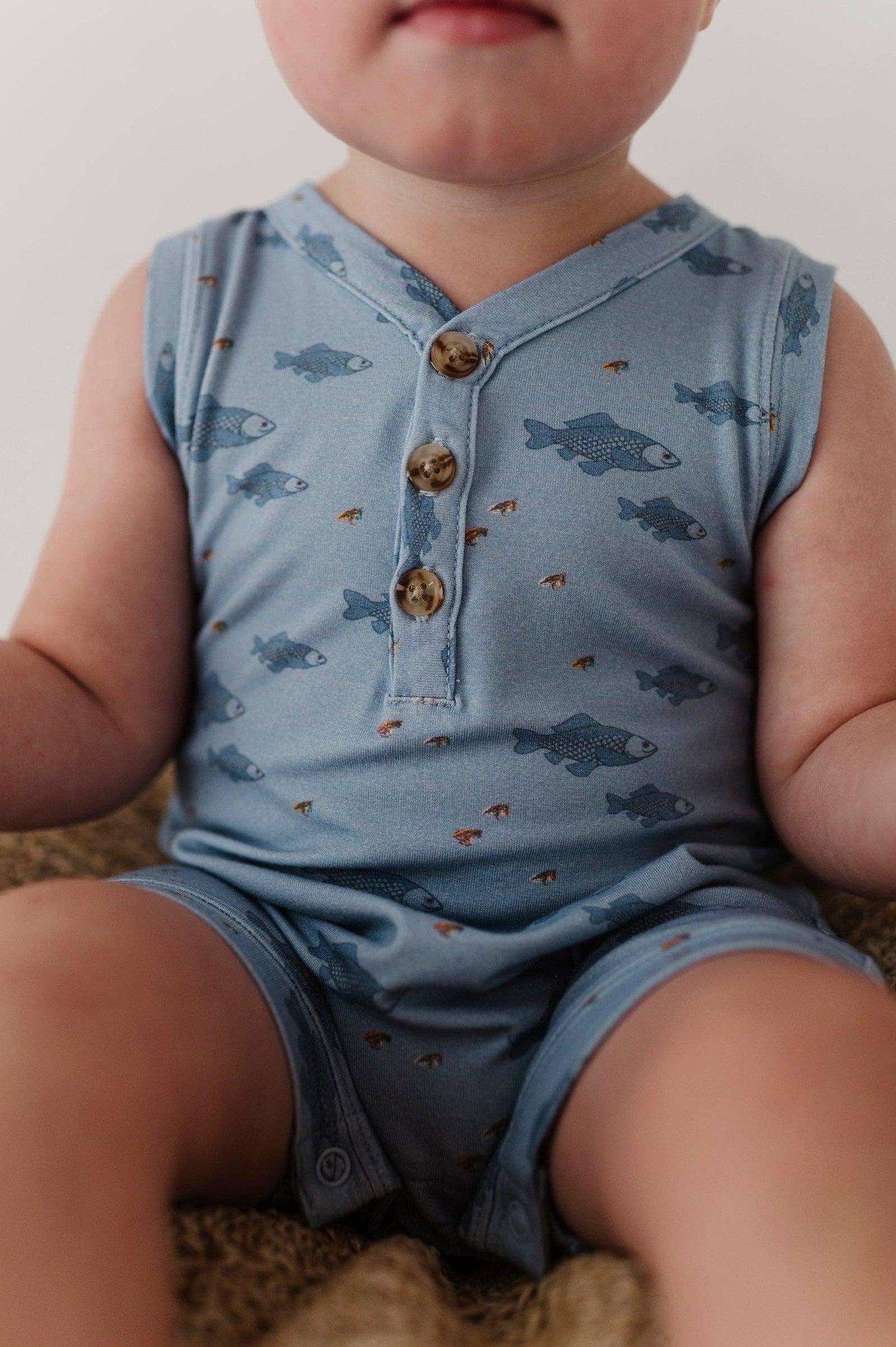 Bamboo Sleeveless Romper- Fish