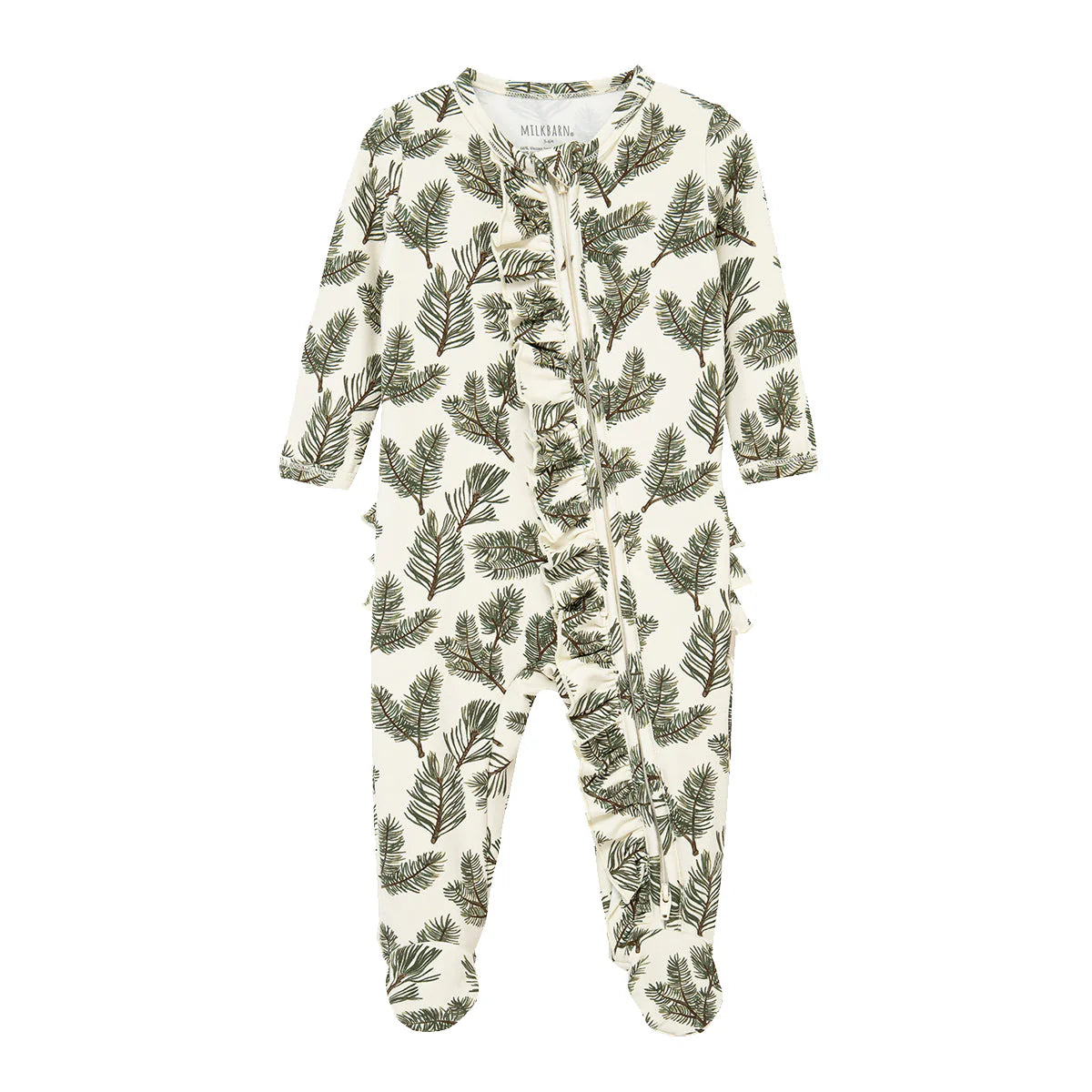 Pine Brushed Ruffle Footed Romper