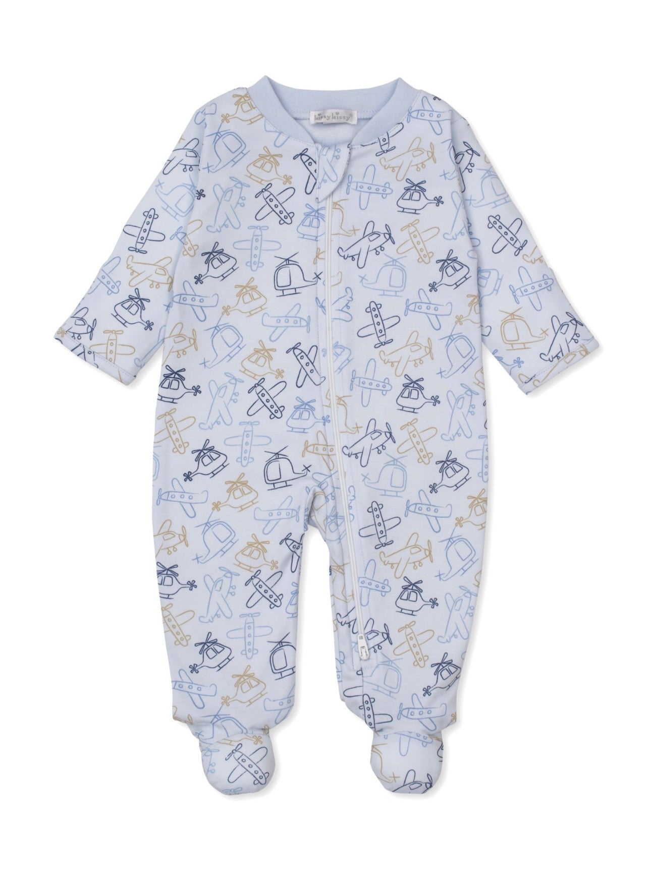 Pima Cotton Zipper Footie- Air Travel