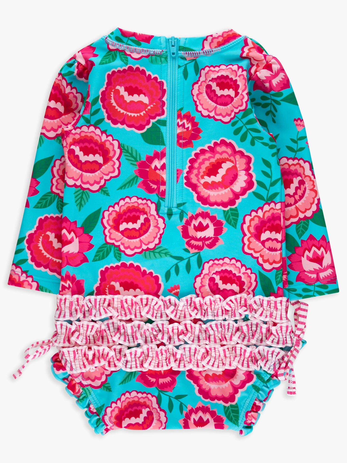 Baby Girls Bright Blossoms Long Sleeve One Piece Rash Guard Swimsuit with Signature Rear Ruffles