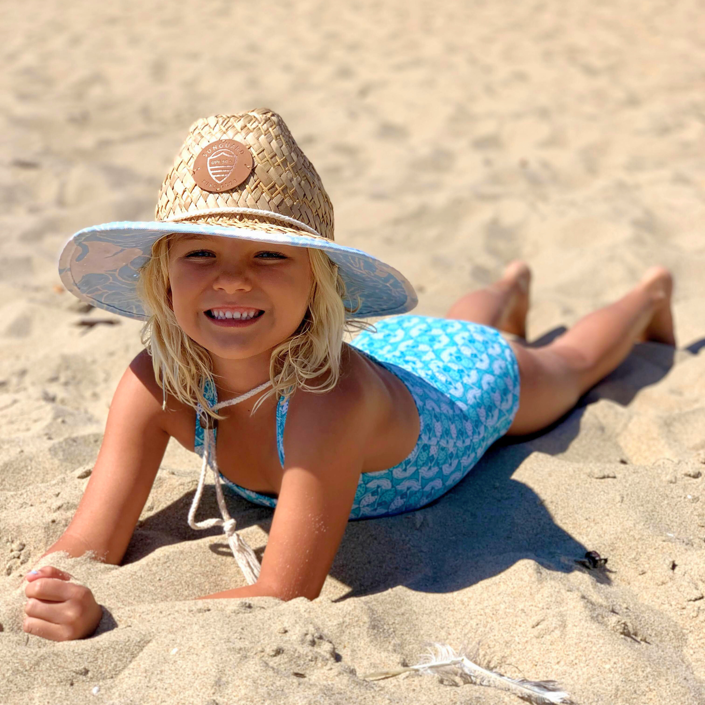 UPF50 Straw Lifeguard Hat- Blue Monstera