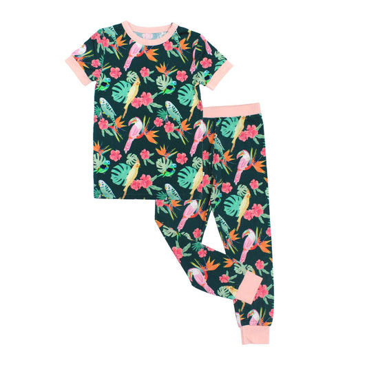 Isla Botánica Tropical Birds Two-Piece Bamboo Short Sleeve Pajama Kids Pants Set