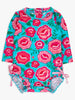 Baby Girls Bright Blossoms Long Sleeve One Piece Rash Guard Swimsuit with Signature Rear Ruffles