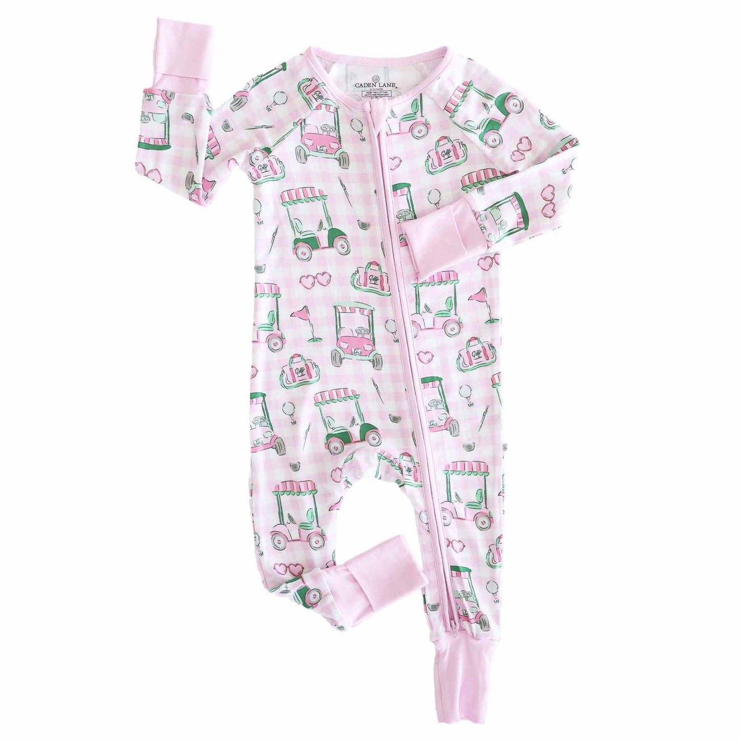 Convertible Zip Romper- Pink Golf