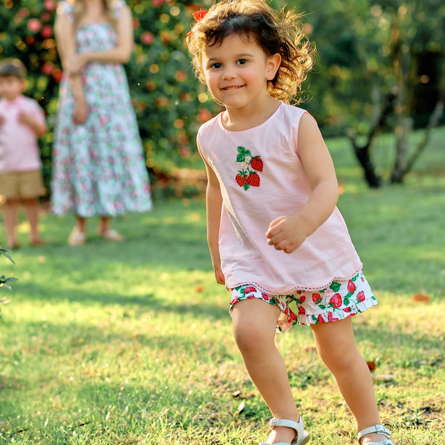 Embroidered Strawberry Set in Pink + Strawberry Fields