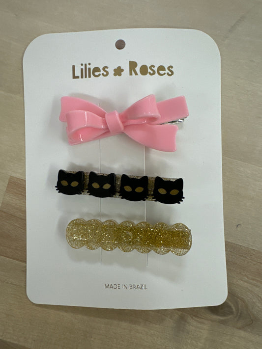 Black Cat & Bow Hair Clips