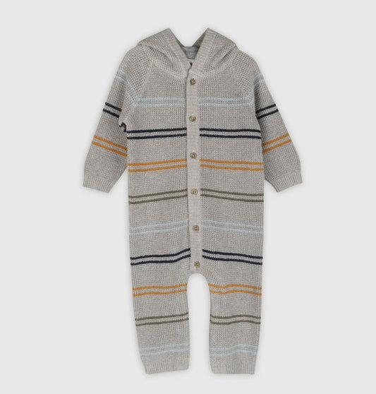 Organic Cotton Classic Stripe Sweater Knit Hooded Jumpsuit
