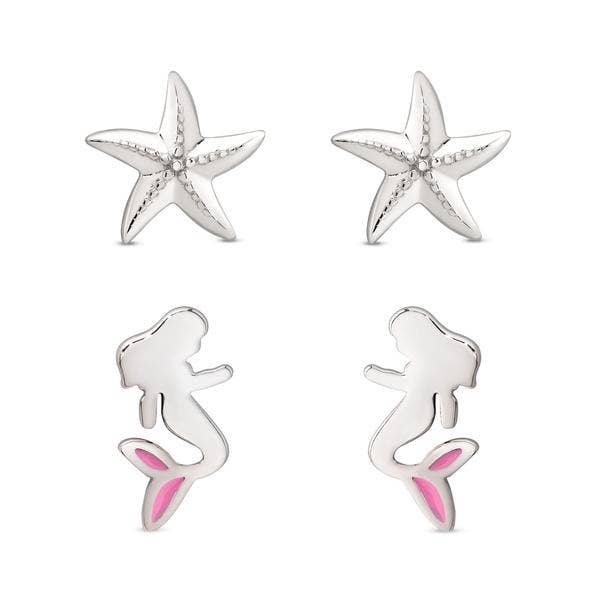 Mermaid And Starfish Stud Set - Sterling Silver