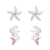 Mermaid And Starfish Stud Set - Sterling Silver